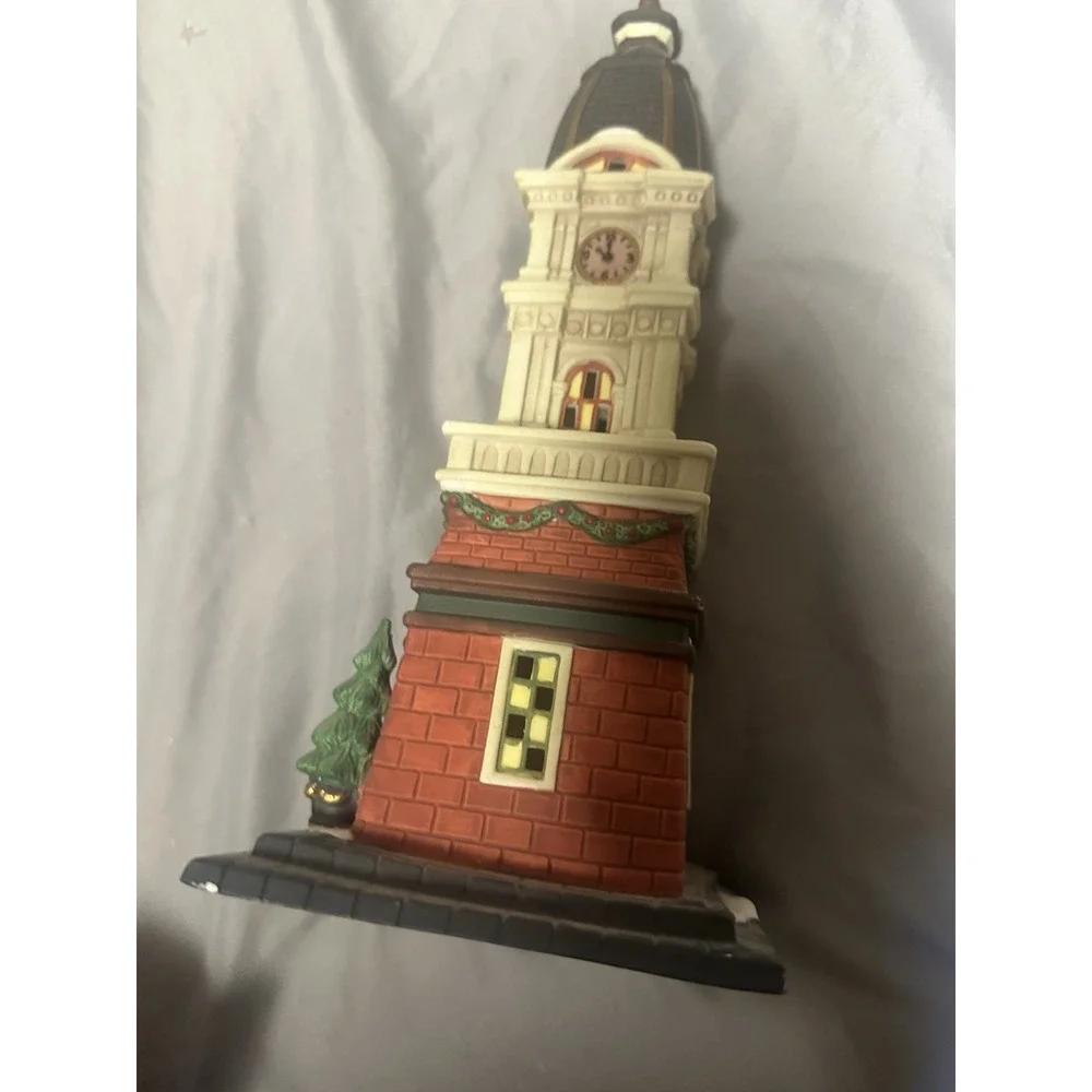 Holiday Time Christmas Village Porcelain Building - CLOCK TOWER - Lighted